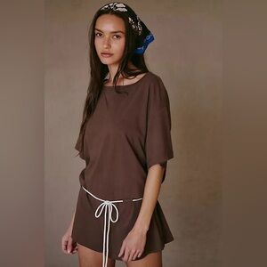 NWOT Free People Monet Relaxed Fit Tee Silhouette Cotton Romper in Carafe Sz S